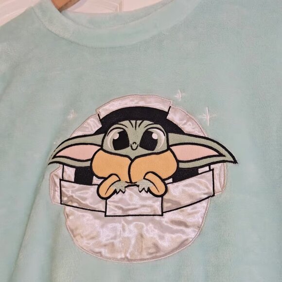 Disney Women's Top Aqua Size M 100 Star Wars Cute Grogu Fleece PJ Super Soft - Picture 2 of 8